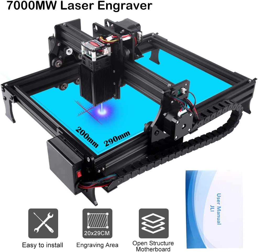 7000mw Upgrade Laser CNC Engraver Engraving Machine DIY Pro Engraver Router Printer Supporting Computer/Offline/Bluetooth Control for Handicraft Wood Desktop cenoz(JTL3 Working Area :200mm x290mm)