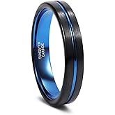 Greenpod 4mm Tungsten Wedding Bands for Women Men Blue/Rose Gold Plated Engagement Rings High Polish/Brushed Finish Grooved Comfort Fit Size 4-12