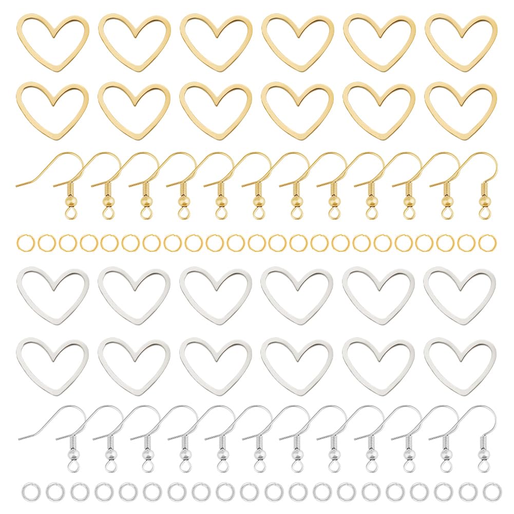 DELORIGIN 168pcs Earring Making Kit with Heart Beading Linking Ring Earring Charms Component Connectors Pendant Links Earring Hooks Jump Rings for DIY Jewellery Bracelet Making Necklaces Craft