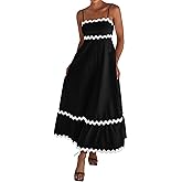 dowerme Women Summer Dresses 2026 Spaghetti Straps Sleeveless Smocked Rickrack Trim Boho Flowy Loose A-Line Midi Dress