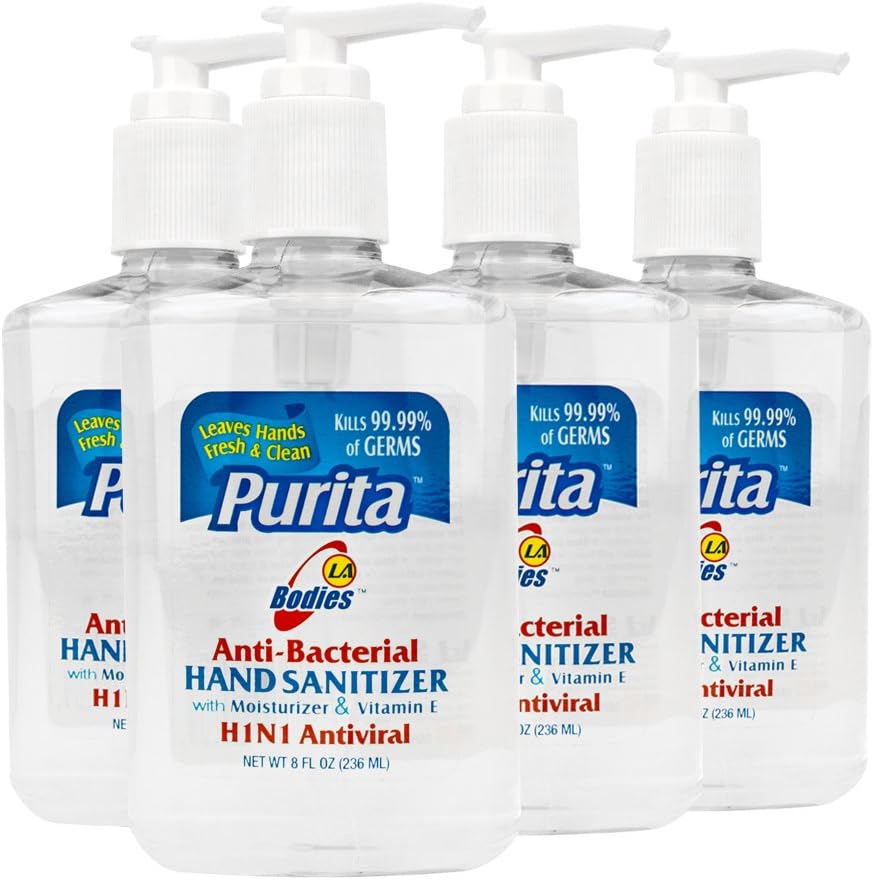 LAB Anti Bacterial Hand Sanitizer with Moisturizer & Vitamin E | Pump Bottle | 8 fl oz (Pack of 4)