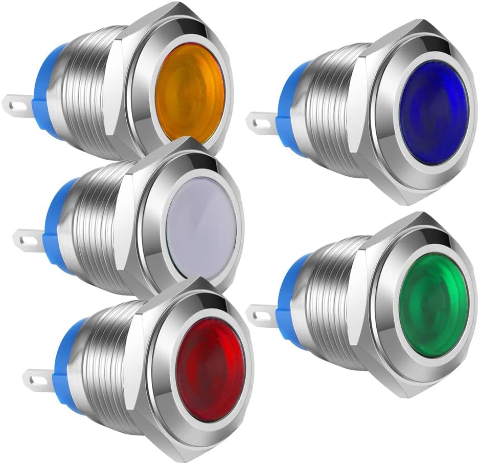 Gebeldet 5pcs 16mm Stainless Steel LED Pilot Light 12-24V AC/DC Concave Signal