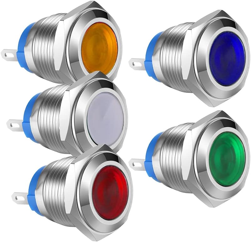 Gebeldet 5pcs 16mm Stainless Steel LED Pilot Light 12-24V AC/DC Concave Signal