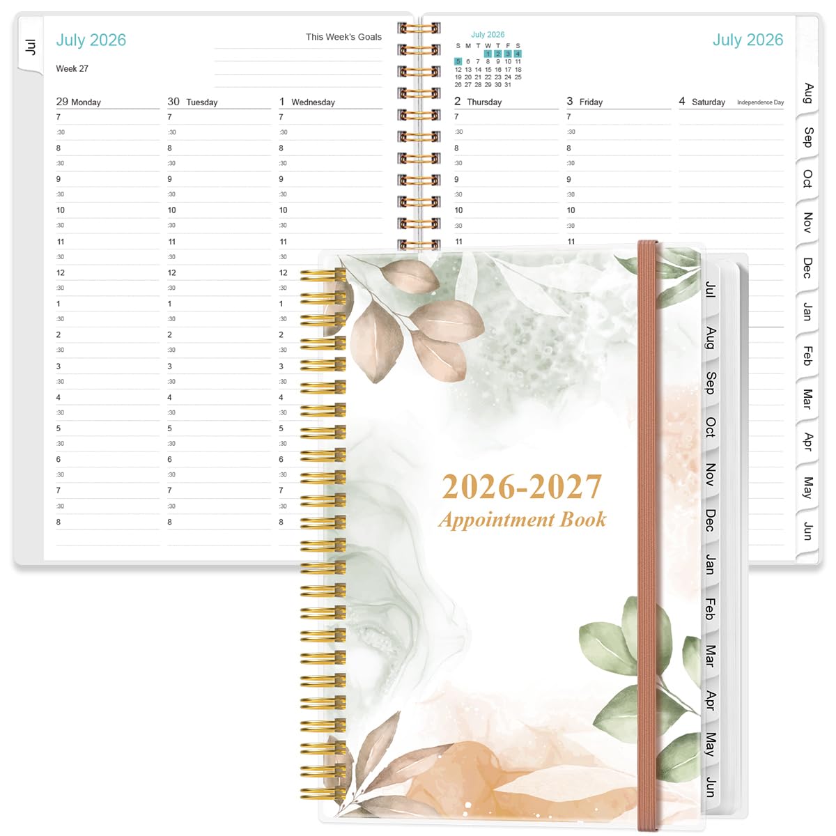2025 Appointment Book & Planner - 2025 Daily Hourly Planner from January 2025 - December 2025, Weekly Appointment Book with 30-Minute Interval, Medium 6.4" x 8.5", Rose Leaf