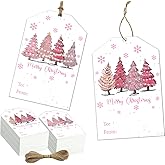 Dydamud Vintage Pink Christmas Tags with Hemp Rope, 50Pcs Neon Christmas Tree Tags Snowflake Personalized Gift Tags from to Holiday Name Tags for Christmas Winter Holiday Favor, 2 x 3.5 inch