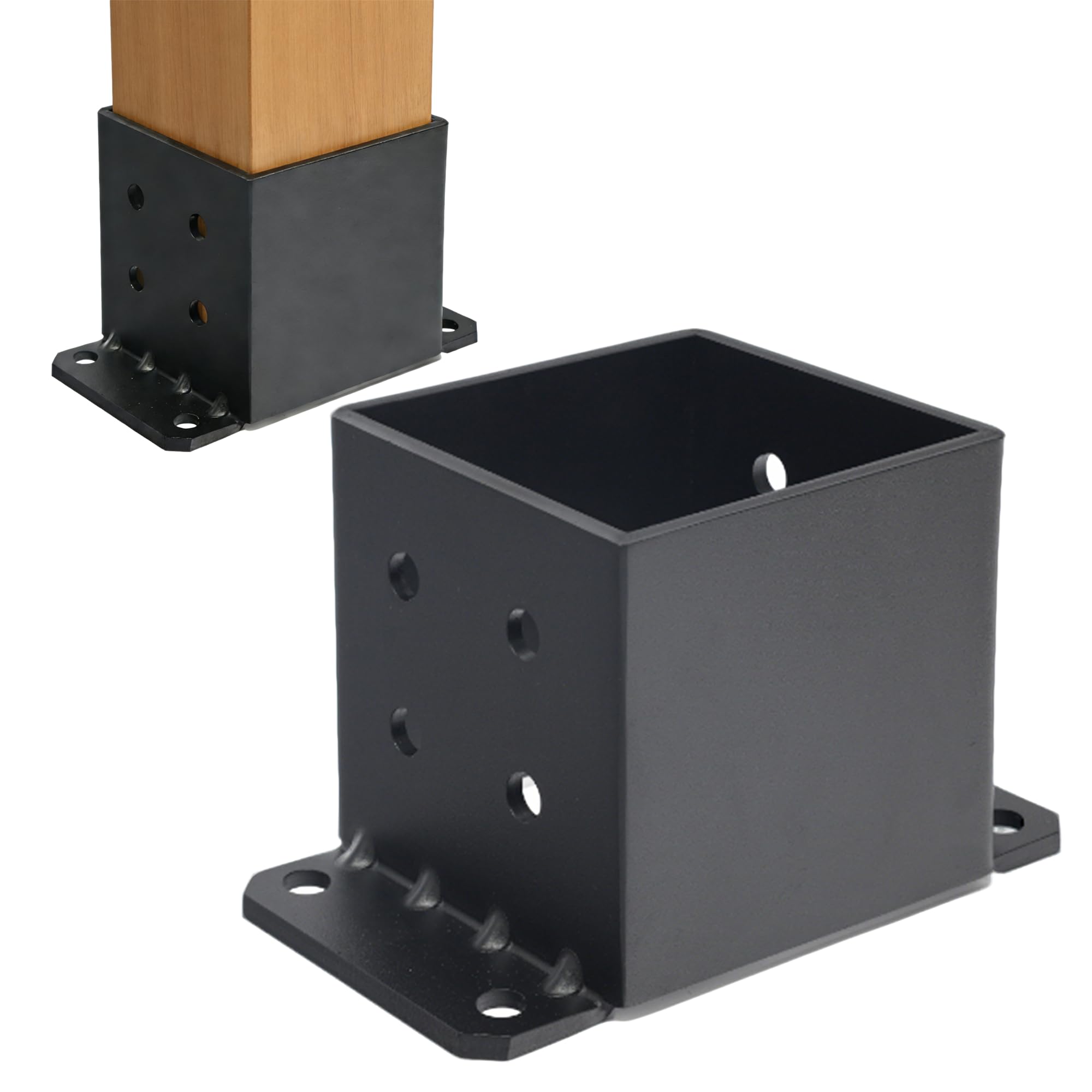Photo 1 of YEWTUTIS 2 PCS 6x6 Post Base, Inner Size 5.5"x5.5" Heavy Duty 4.2mm Thickness Solid Steel Post Brackets, Black Powder-Coated Fence Wood Post Anchor Brackets for Deck, Porch, Pergola Railing Support