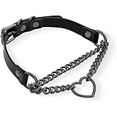 ADEMISHIA Black/Pink Leather Choker Necklace For Women, Handmade Adjustable Chain Collar with Metallic Heart Ring