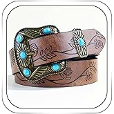 Firuilo Western Belts for Women Turquoise Cowgirl Belt Embossed PU Leather Cowboy Belts for for Jeans Pants Dresses