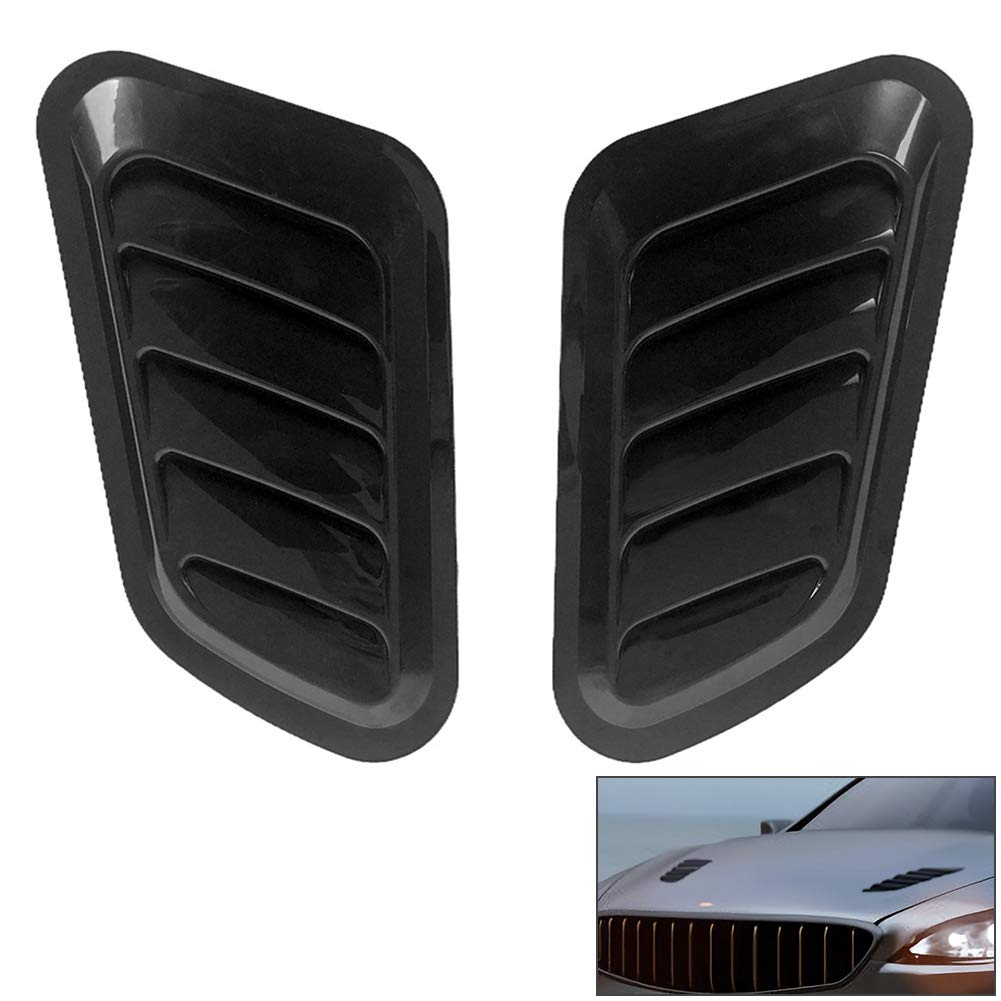 QWORK® Auto Car Decorative Air Flow Intake Scoop Bonnet Turbo Side Vent Hood Air Vent Trim Cover, Black, 2 Pcs