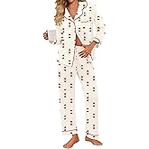 SWOMOG Pajamas for Women Sets 2 Piece Button Down Printed Pjs Long Sleeve Shirt and Pants Fall Sleepwear Cute Loungewear