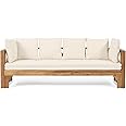 Christopher Knight Home Varney Outdoor Extendable Acacia Wood 3 Seater Sofa, Upholstered Cushion Couch, Daybed Sofa Chair, Spacious Seating Lounge Chair, Patio Daybed Sofa for Garden Yard, Teak+Beige