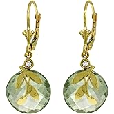 Galaxy Gold GG 14k Solid Gold Leverback Earrings with Green Amethyst and bezel set Diamonds