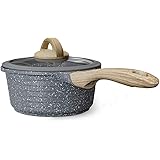 JEETEE 2.5 Quart Nonstick Sauce Pan with Lid, Granite Stone Coating Saucepan with Pour Spout, Samll Soup Pot Milk Pan Inducti
