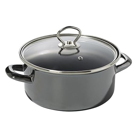 Steinbach Mendeo Kochtopf | mit mit Glasdeckel | emailliert | Induktion | mit Innenskalierung | schwarz | Topf (Ø 20 cm)