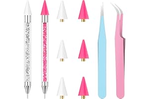 OIFEN Rhinestone Picker Tool,2 Wax Pencil for Rhinestones, Dual-Ended Rhinestone Applicator Wax Pen Gem Picker Tool with 6 Extra Wax Tips and 2 Tweezers (Pink+White)