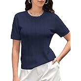 DAIMIDY Women's Short Sleeve Sweaters Hollow Out Summer Sweater Lightweight Cable Knit Pullover Tops