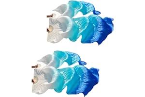 WXHVLTT 2 Pairs Silk Belly Dance Fans, Faux Silk Belly Dance Fan Veils,Silk Fans for Dancing Performances Long Belly Dance Silk Fan