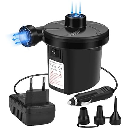 Awroutdoor Elektrische Luftpumpe, 2 in 1 Elektropumpe Power Pump mit 3 Luftdüse für aufblasbare Matratze, Kissen, Bett, Boot