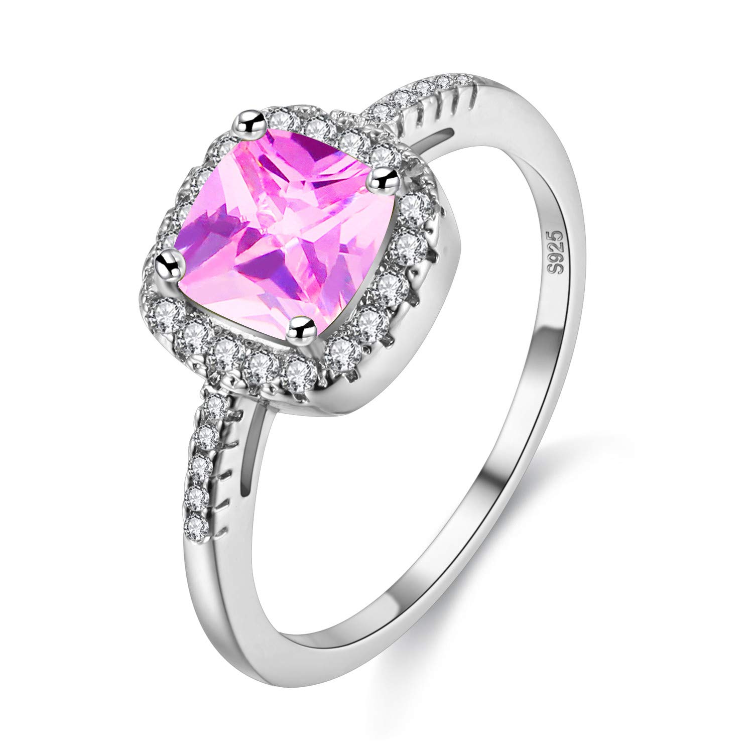Uloveido Square Pink Rings for Women, Solitaire Wedding and Engagement Rings, Cubic Zirconia (Size L) Y3100