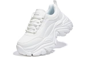 LUCKY STEP Women Chunky Platform Dad Black Casual Lace-Up Walking Sneaker