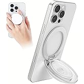 Grippopso for MagSafe Phone Grip, Magnetic Phone Grip Holder Built-in Phone Stand, Magnetic Collapsible Expandible Phone Grip with Adjustable Kickstand for Portrait or Landscape, Translucent White