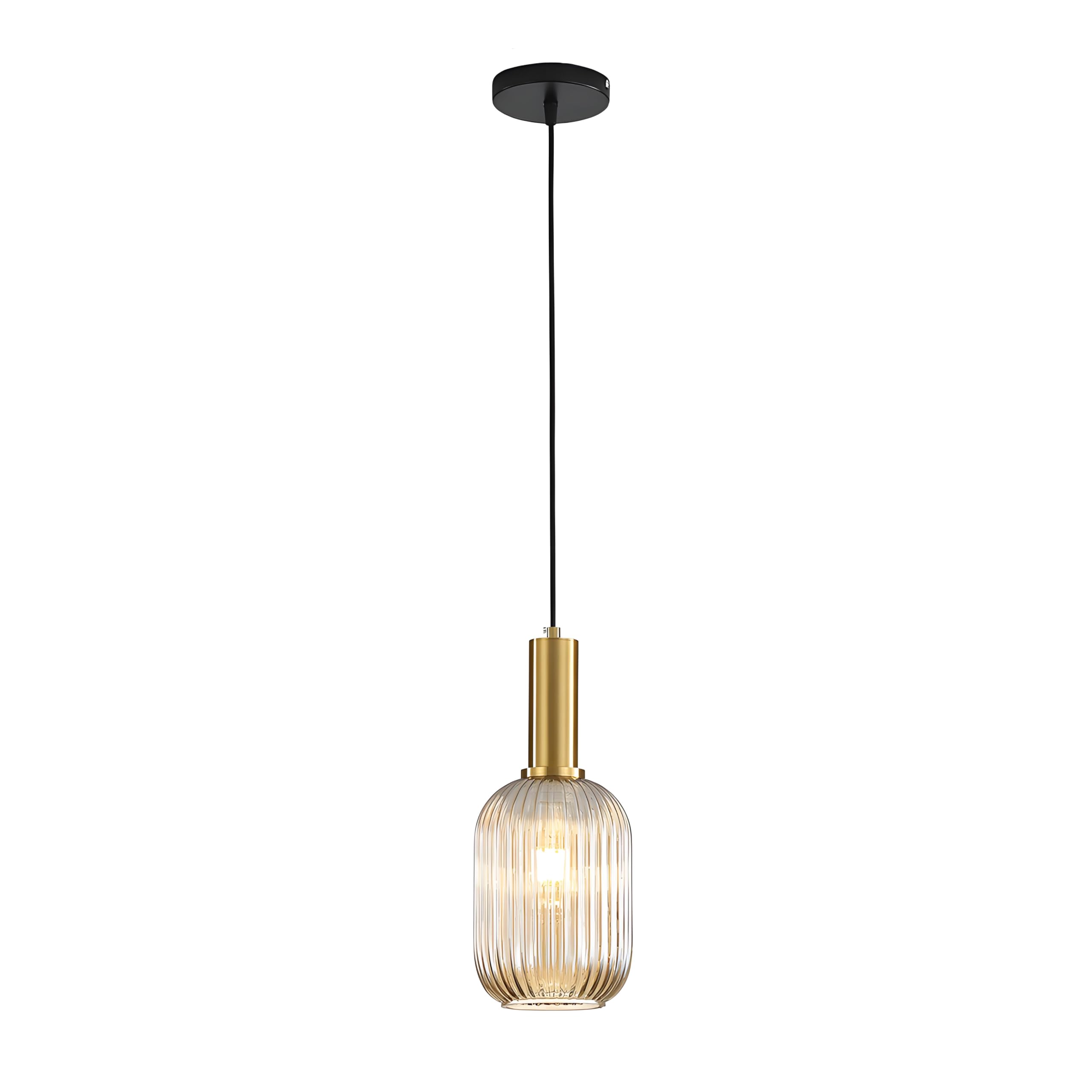 Photo 1 of I-xun Modern Pendant Light Fixtures for Kitchen Island, Farmhouse Striped Glass Pendant Lighting with Gold Socket, Stylish Ceiling Light for Dining Room and Living Room (5.12'', Amber)