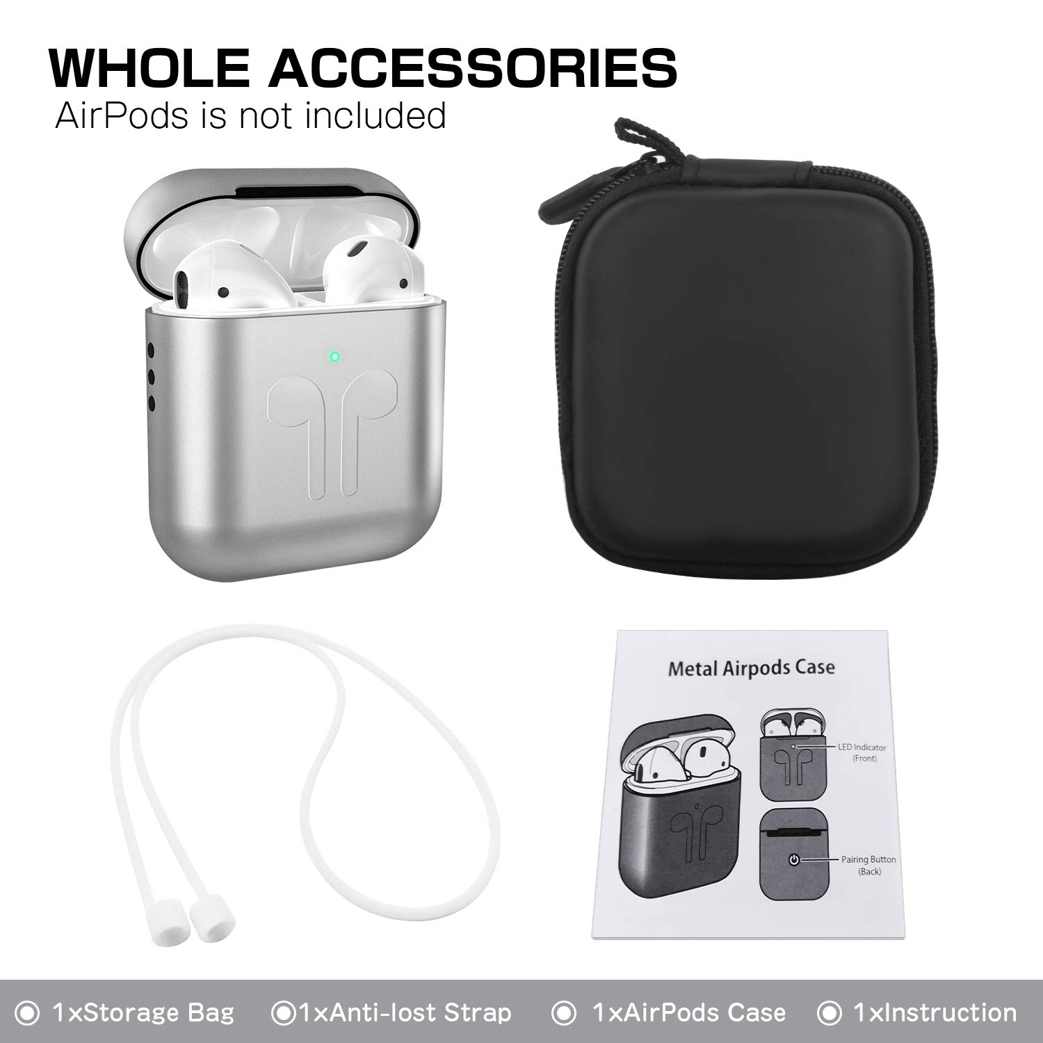 Wireles Charge Edition, Silver Kekilo Metal Airpods 2 Case 2019 Newest Full Protective Skin Cover Accessories Kits Compatible Airpods Wireless Charging Case Ultra Lightweight Dustproof Scratchproof Case for Apple Airpods 2 Charging Case