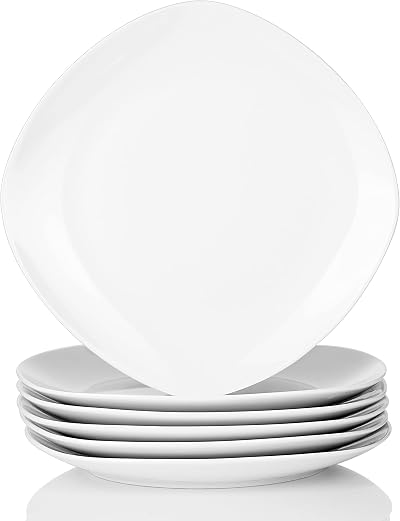 MALACASA 6-Piece Square Porcelain Dinner Plates Set 9.7" Elisa White