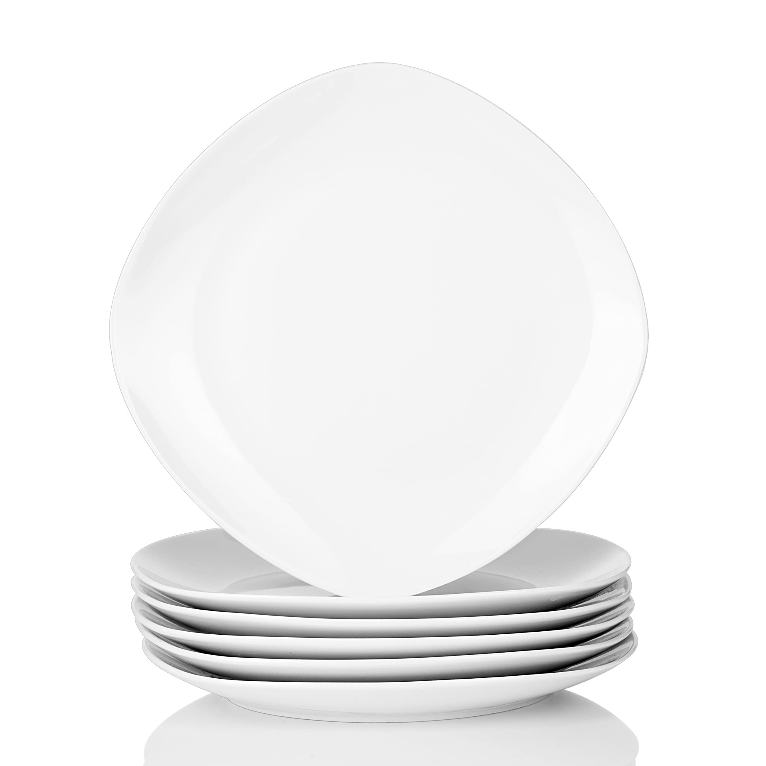 MALACASA 6-Piece Square Porcelain Dinner Plates Set, 9.7" White Plates for Dessert, Salad, Appetizers, Microwave & Dishwasher Safe, Series Elisa