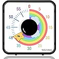 Secura 60-Minute Visual Timer, 7.5 Inch Magnetic Rainbow Countdown Timer for Classroom or Kitchen, Durable Mechanical Timer Clock with Magnetic Backing (Black & Star)