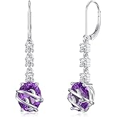Lvoryance 2CT Natural Amethyst Earrings 925 Sterling Silver 7mm * 9mm Oval Cut February Birthstone Dangle Earrings for Women