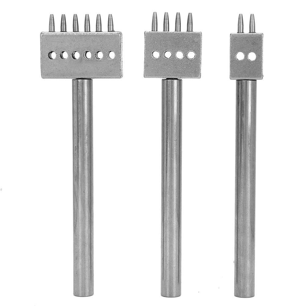 3Pcs 2/4/6 Prong Steel Leather Craft Tool Row Hole Puncher DIY Lacing Stitching Punch ToolLacing Stitching Chisel Set Leather Tools