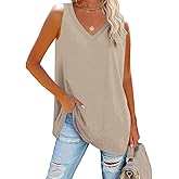 Fisoew Women V Neck Tank Tops Summer Loose Casual Basic Solid Color Sleeveless Shirts Tunic Tops