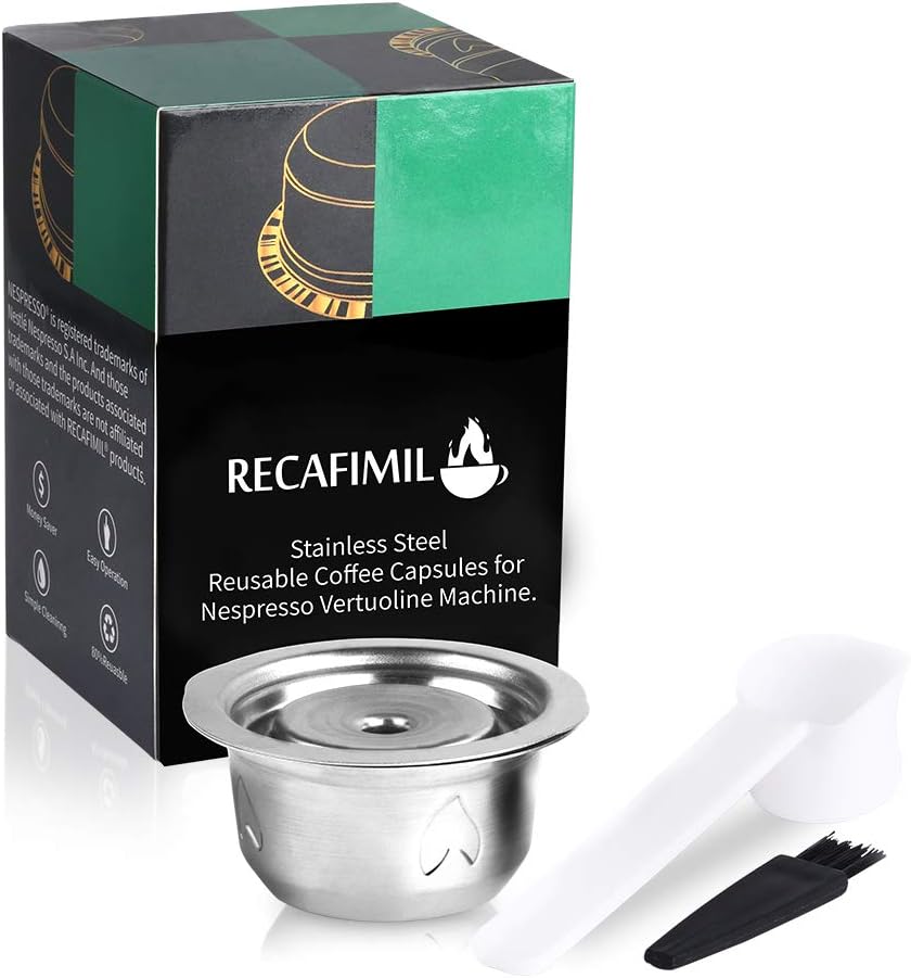 Blusea Coffee Capsules Reusable, Stainless Steel Fillable Coffee Capsule Cup Filter Set Compatible with Nespresso Vertuolline GCA1, Delonghi ENV135, Delonghi ENV150, Vertuo Plus BNV450WHT1BUC1