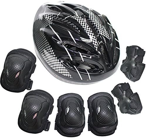 Jumphigh Multi-Sport Safeguard Helmet Kneepad Elbow Wrist Equipment Set For Pogo Sticks Roller bicycle bike skateboard extreme sports (Black)