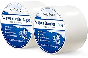 AMOGATO Vapor Barrier Tape 2 Rolls - 4 inch x 180' Roll 8 Mil, Heavy Duty Waterproof, Polyethylene Repair Tape, Vapor Barrier Seam Tape for Industrial, Crawl Space, Roofs & Barrier