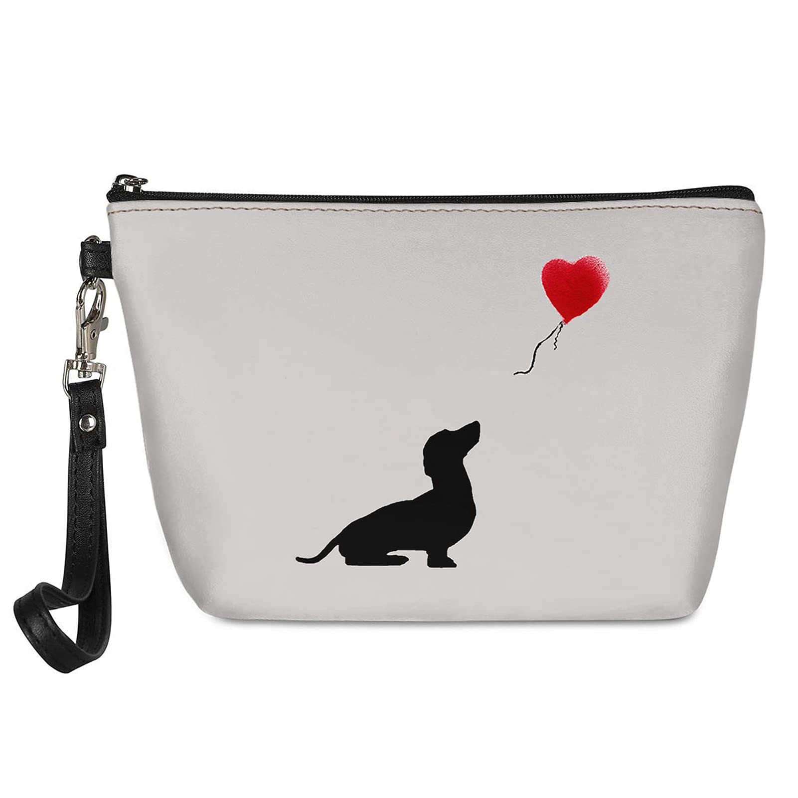 Showudesigns Dachshund Makeup Bag Travel Cosmetic Bags Small Purse Womens Girls Clutch Pouch Organizer Sausage Dog Light Grey