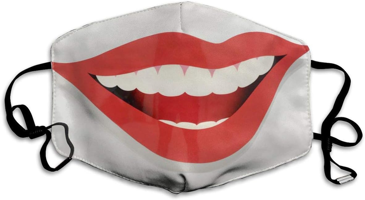 FFFFF Face Mask Red Happy Lip Pattern Unisex Anti-Dust Washable Reusable Mouth Mask Fashion Design for Girls Women Boys Men
