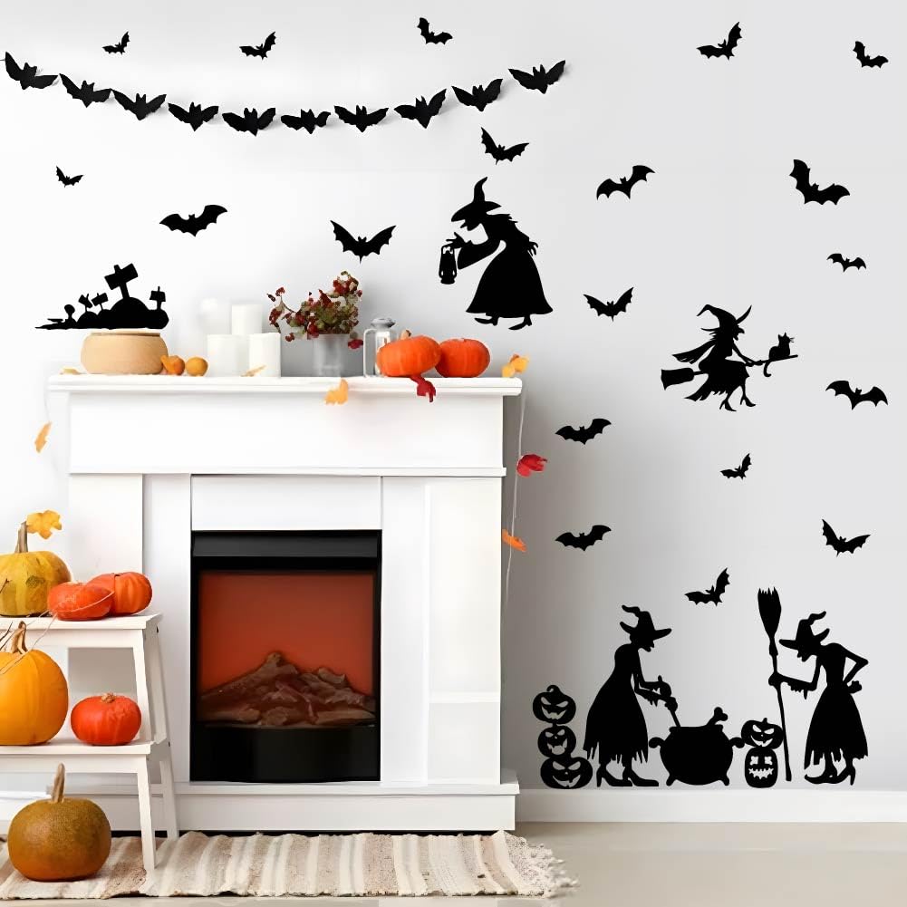SUPERDANT Halloween Wall Stickers Magic Witch Wall Decals Spooky Pumpkin Wall Sticker Halloween Stickers for Kids Halloween Window Decoration for Halloween Party Decorations