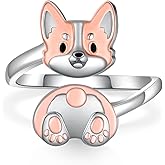 TYSO Corgi Ring 925 Sterling Silver Corgi Butt Open Rings Dog Animal Adjustable Ring Jewelry Birthday Gifts for Women
