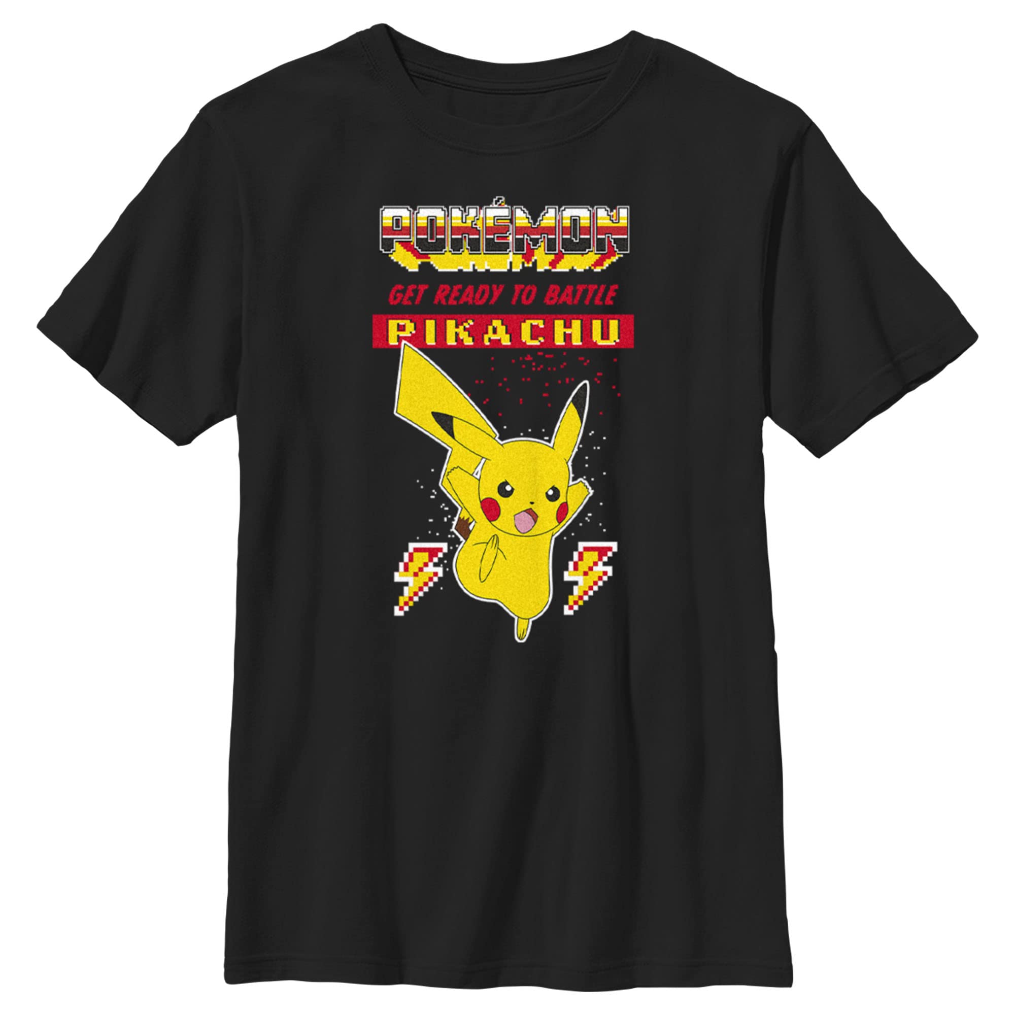 Photo 1 of (WHITE)Pokemon Boys Pikachu Battle Short Sleeve Tee Shirt, Black, Youth Medium