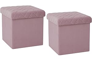 B FSOBEIIALEO Storage Ottoman Cube, Ottoman with Storage Folding Ottomans Cube Seat Toy Chest Box Storage Chest Small Ottoman Velvet Footstool 12.6"x12.6"x12.6" Pink 2 Pack