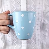 City to Cottage Ceramic Cappuccino Mug with Large Handle, 10oz Coffee Mug for Latte Hot Chocholate Tea, Daily Morning Dring at Home Office Work, Christmas Housewarming Gift, Sky Baby Blue Polka Dot