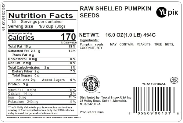 YUPIK RAW PUMPKIN SEEDS, NO SHELL, 1 LB (16 OZ), GMO-FREE, GLUTEN-FREE, KOSHER, SHELLED PEPITAS, SALT-FREE, OIL-FREE, PLANT-BASED PROTEIN, SOURCE OF FIBER, HEALTHY SNACKS, IDEAL FOR BAKING & TOPPING