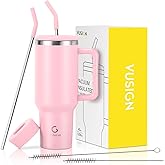 VUSIGN 40 oz Tumbler with Handle and Straw Lid, Stainless Steel Vacuum Insulated Tumbler Travel Mug Water Bottle Cup for Water Iced Tea Coffee Smoothie Car, Blush