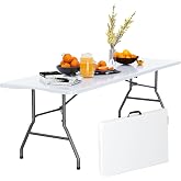 Linkriseed 6FT Folding Picnic Table for Outdoor, No Assembly Required Portable, White Foldable Table for Camping, Parties, with Carrying Handle (White, 1 Pack)
