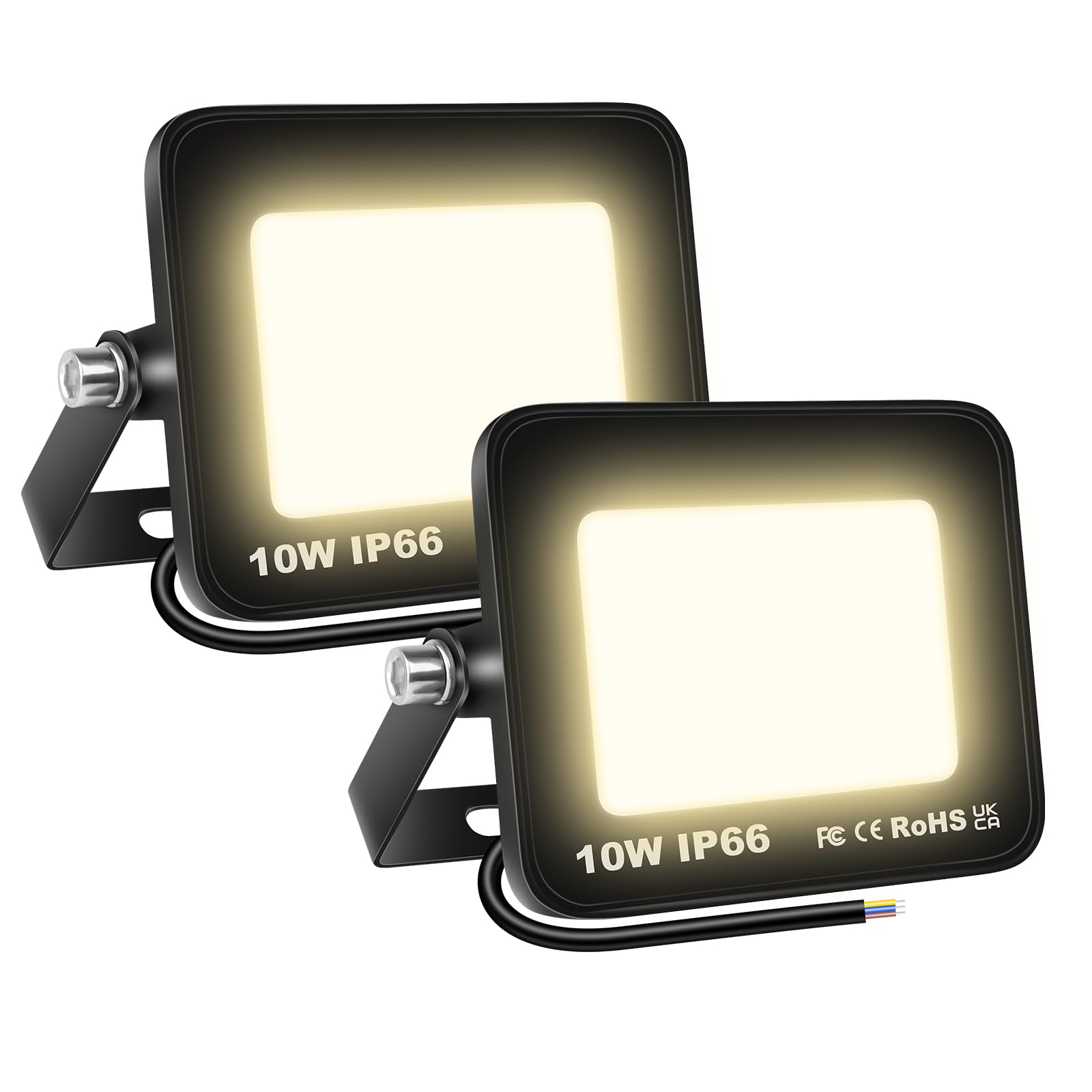 SKYWORLD 2 Pcs 10W Outdoor LED Flood Lights, 1000LM LED Security Lights, IP66 Waterproof, 3000K Daylight Warm White Floodlight Outside Flood Lamp for Garden Garage Yard Lawn Court Patio Warehouse