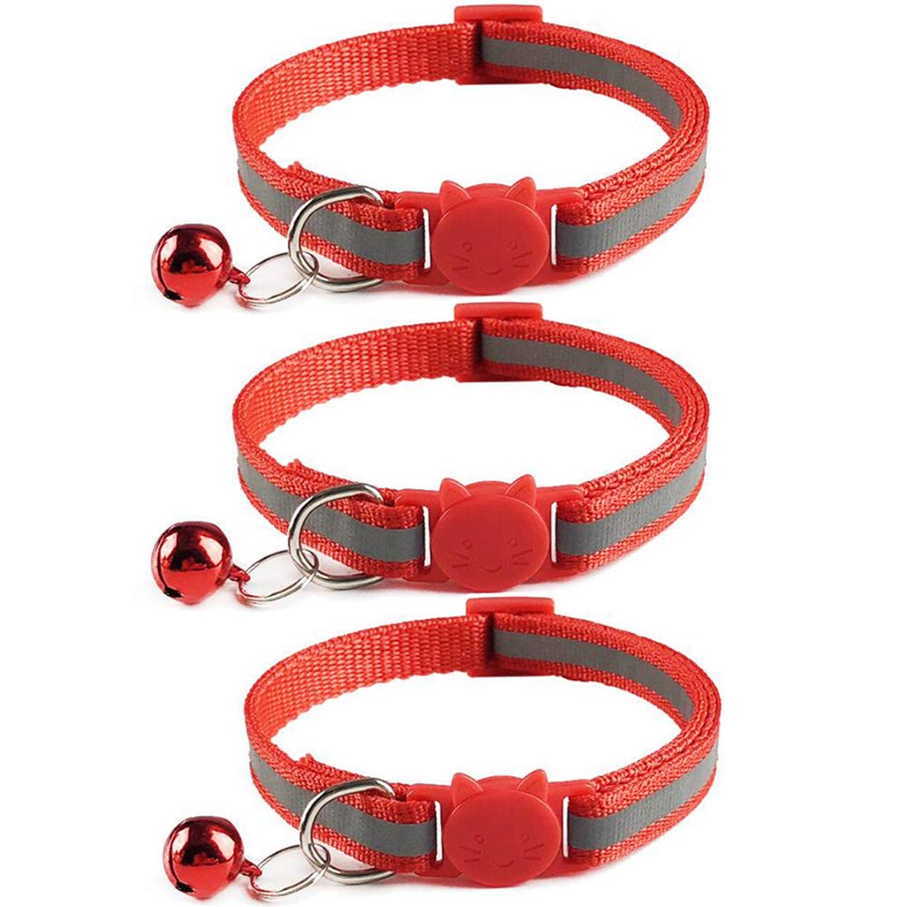 Tafeiya 3x Reflective Design Adjustable Cat Collars More Safety Quick Release Safety Buckle with Bell (Red)