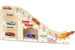 WSBXBB Toy Cars Jump Ramp, Toy Car Track Set for Hot Wheels, Race Cars Track for Hot Wheels and Diecast Cars, Playing/Storage/Display/Race Track Set, Wood Jump Ramp for Hot Wheels Cars and Montessori 02