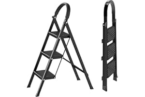 Awjaisca Foldable Step Stool 330LBS Capacity Anti-Slip Pedal Iron Folding Ladder with Safety Lock for Kitchen Bathroom Indoor
